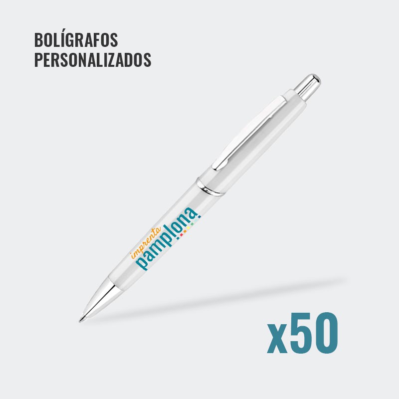Bolígrafos Personalizados de Oficina al mejor precio. Envíos Gratis.  Cantidad 50 Uds. Color Blanco